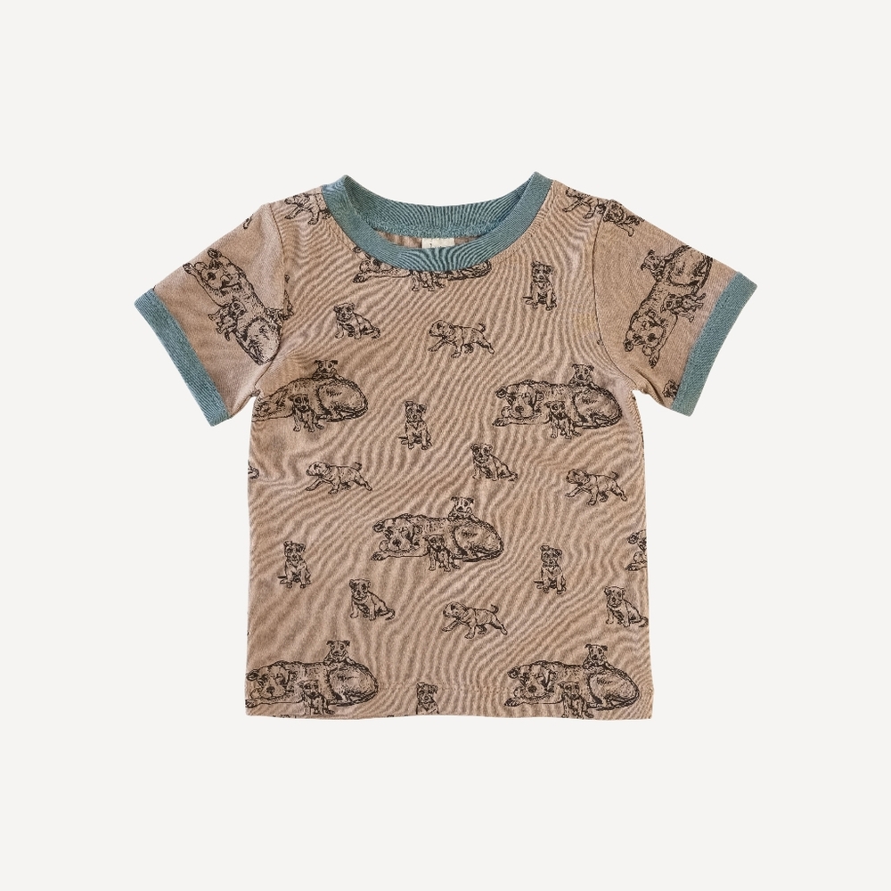 NWT 8Y Kate Quinn Short Sleeve Ringer Tee Mocha Pit Bulls Cotton Dog Pitties